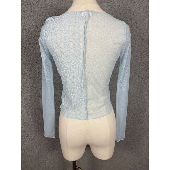 Self Esteem Juniors' Sheer Boat-Neck Long-Sleeve Mesh Top Blue Size Small NWOT's - Picture 5 of 8